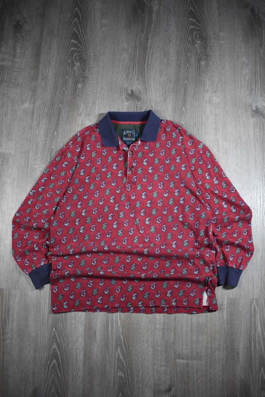 Vintage Chaps Ralph Lauren Paisley Long Sleeve Polo Shirt Size M